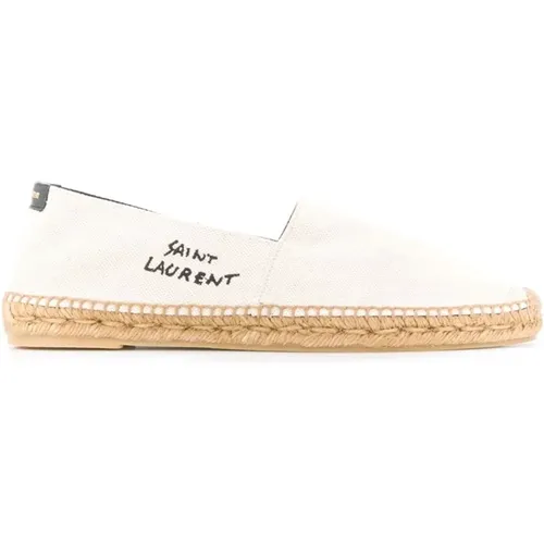 Flat Shoes with Embroidered Logo , male, Sizes: 7 1/2 UK, 6 1/2 UK, 6 UK, 7 UK, 10 UK, 5 UK, 8 UK, 9 UK - Saint Laurent - Modalova