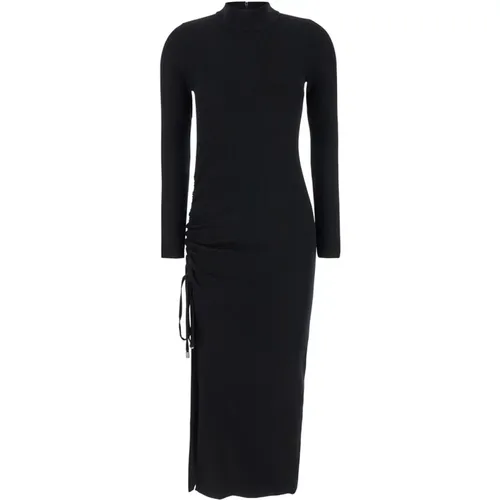 Schwarzes Merino Ruched Midi Kleid , Damen, Größe: L - Michael Kors - Modalova