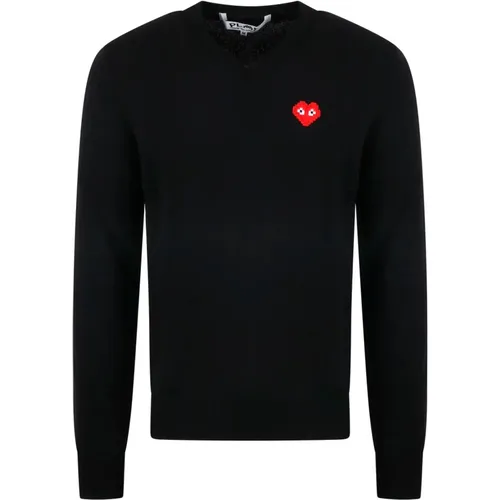 Invader Heart V-Neck Sweater , male, Sizes: M - Comme des Garçons Play - Modalova