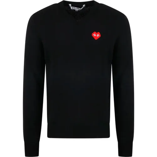 Invader Heart V-Neck Sweater , male, Sizes: M, L - Comme des Garçons Play - Modalova