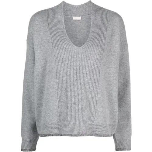 Ribbed V-Neck Wool Sweater , female, Sizes: M - Liu Jo - Modalova
