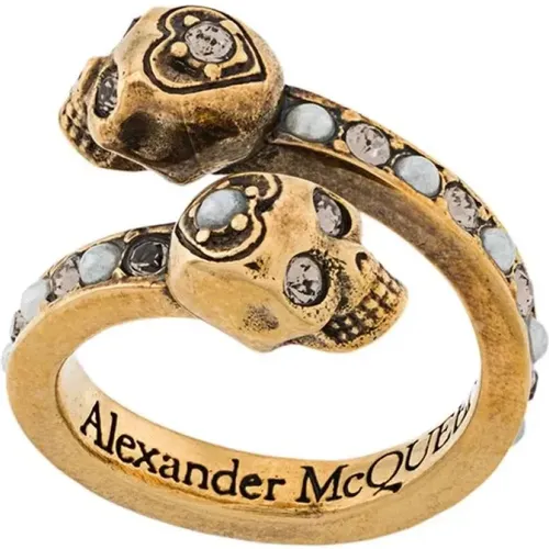 Goldener Skull Wrap-around Ring mit Perlen und Swarovski Kristallen , Damen, Größe: 50 MM - alexander mcqueen - Modalova