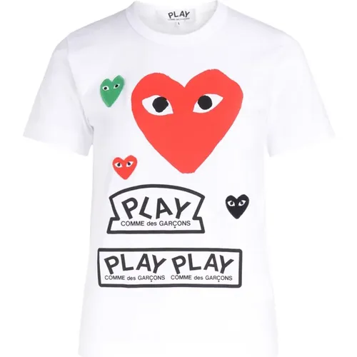 Weißes T-Shirt mit Herzlogo und kurzen Ärmeln , Damen, Größe: S - Comme des Garçons Play - Modalova