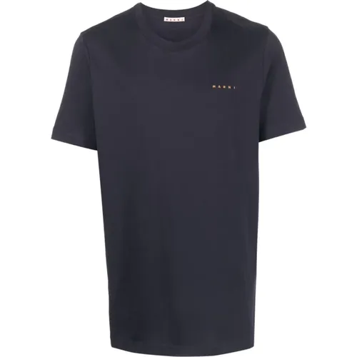 Blaue T-Shirts und Polos mit Kurzen Ärmeln und Logo-Stickerei , Herren, Größe: XL - Marni - Modalova