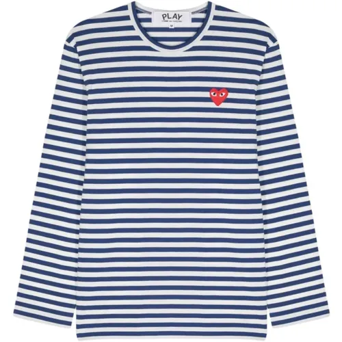 Striped T-shirt with Heart Patch , female, Sizes: M, XS, S - Comme des Garçons - Modalova