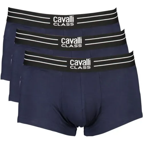 Blaue Baumwoll-Boxershorts, Elastischer Bund, Kontrastdetails, Logo - Cavalli Class - Modalova