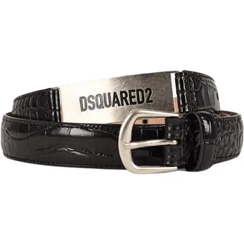 Crocodile-Effect Leather Belt , male, Sizes: 100 CM, 95 CM - Dsquared2 - Modalova