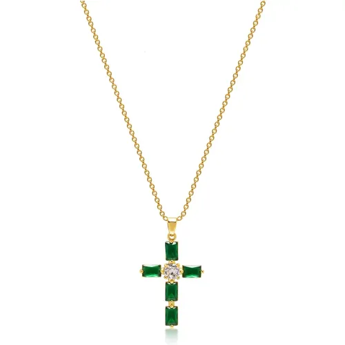 Women's Green CZ Cross Necklace , female, Sizes: ONE SIZE - Nialaya - Modalova