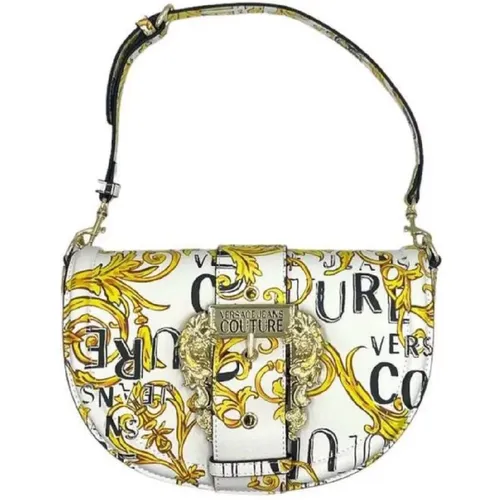 White Baroque Print Handbag with Logo Buckle , female, Sizes: ONE SIZE - Versace Jeans Couture - Modalova