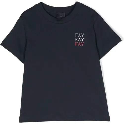 Blau Baumwoll Jersey T-shirt mit Logo - Fay - Modalova