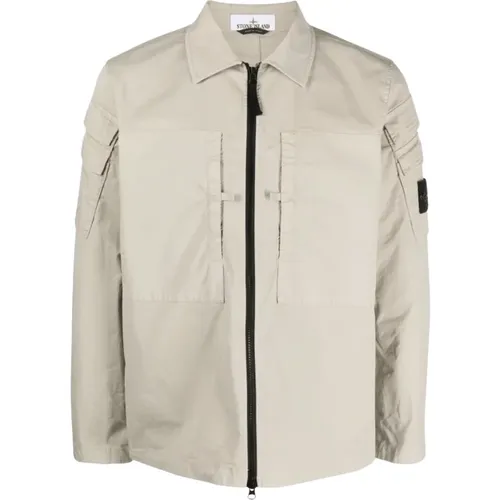 Zippered Sand Shirt - Classic Style , male, Sizes: M, XL - Stone Island - Modalova