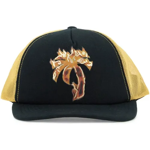 Mesh Trucker Hat with Burning Palm , male, Sizes: ONE SIZE - Palm Angels - Modalova