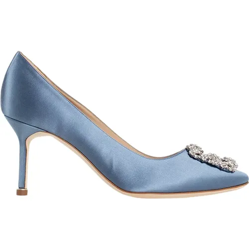 Satin Crystal Buckle Stiletto Heel , female, Sizes: 2 UK, 3 UK, 6 UK - Manolo Blahnik - Modalova