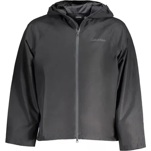 Sportliche Kapuzenjacke Schwarz Wasserdicht Logo , Herren, Größe: XL - Calvin Klein - Modalova