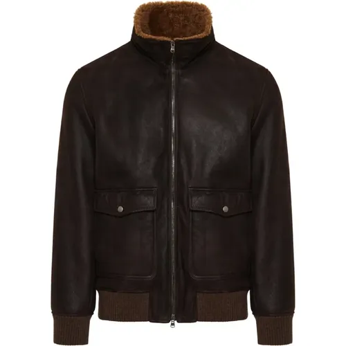 Leather Jacket with Zip Closure , male, Sizes: L - Barba - Modalova