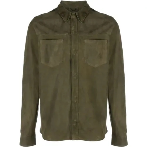 Leather shirt jacket , male, Sizes: 2XL, 3XL - Giorgio Brato - Modalova