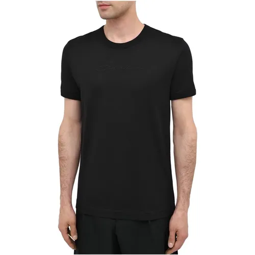 Elegantes schwarzes Tee mit Uni Logo Stickerei , Herren, Größe: S - Dolce & Gabbana - Modalova