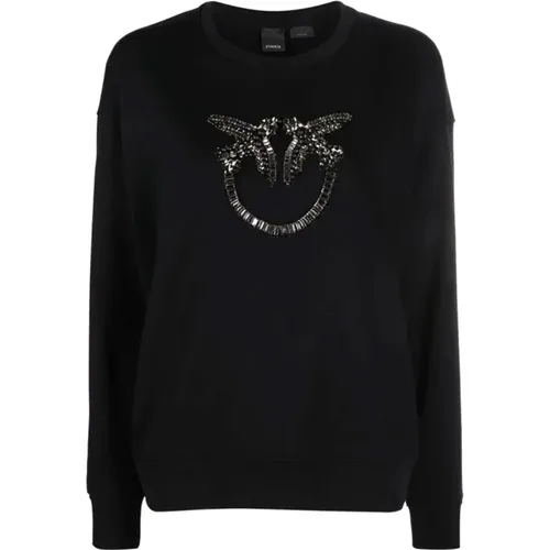 Long Sleeve Sweater with Love Birds Embroidery , female, Sizes: XS, L, M - pinko - Modalova