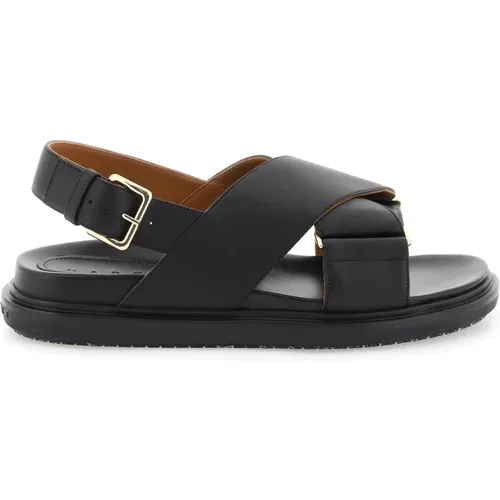 Leder Sandalen mit überkreuzten Riemen , Damen, Größe: 38 EU - Marni - Modalova