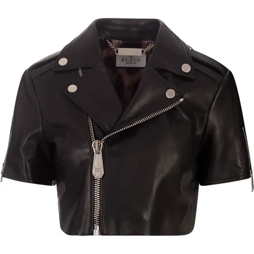 Schwarze Cropped Bikerjacke Gothic Stil - Philipp Plein - Modalova