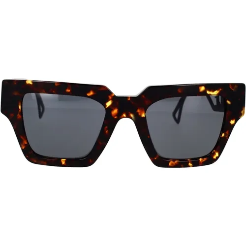 Square Sunglasses with Dark Grey Lens and Havana Frame , unisex, Sizes: 50 MM - Versace - Modalova