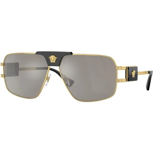 Gold/Grau Silber Spiegel Sonnenbrille,Weiße/Dunkelgraue Sonnenbrille,Gunmetal/Grüne Sonnenbrille - Versace - Modalova