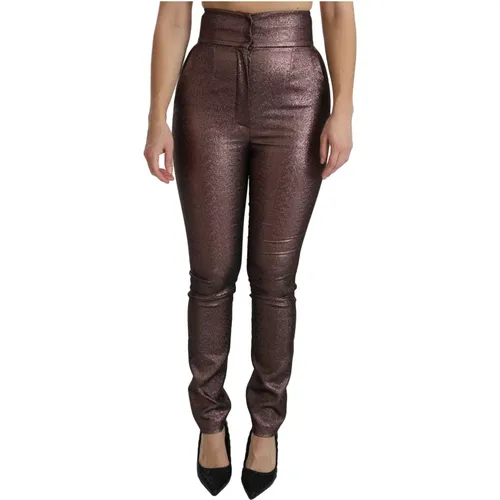 Metallic High Waist Skinny Pants , female, Sizes: XS - Dolce & Gabbana - Modalova
