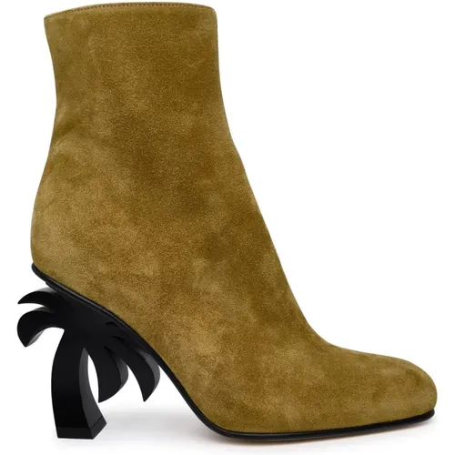 Suede Ankle Boots, Palm Tree Heel , female, Sizes: 3 UK, 6 UK, 5 UK, 7 UK, 4 UK - Palm Angels - Modalova