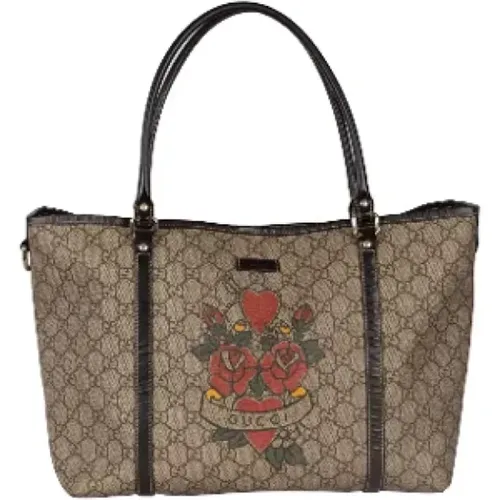 Gucci Monogram Canvas Tattoo Heart Tote Bag , female, Sizes: ONE SIZE - Gucci Vintage - Modalova