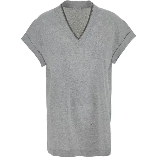 Baumwoll T-Shirt , Damen, Größe: XL - BRUNELLO CUCINELLI - Modalova
