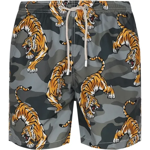 Tiger Print Badehose Multigrau - MC2 Saint Barth - Modalova