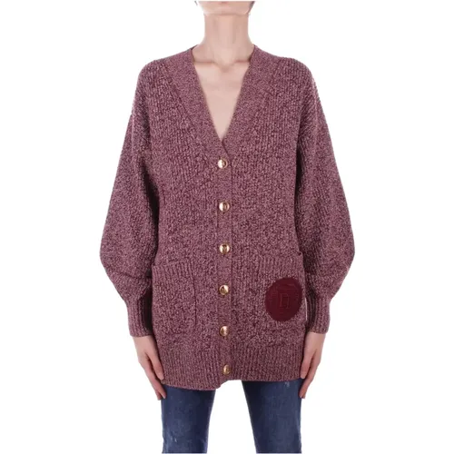 Bordeaux Strickjacke Front Logo , Damen, Größe: S - Elisabetta Franchi - Modalova