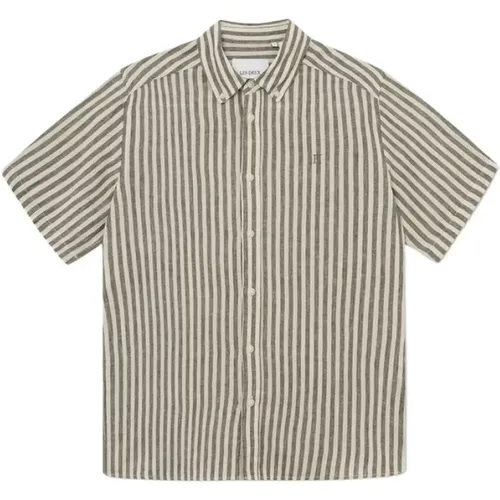 Olive Night Linen Shirt , male, Sizes: S, M - Les Deux - Modalova