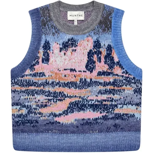 Knit Vest with Landscape Pattern , female, Sizes: L, XL, 2XL - Munthe - Modalova