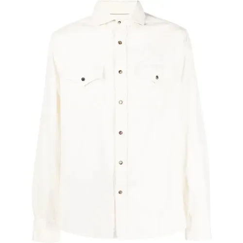 Weiße Baumwoll-Westernhemd , Herren, Größe: XL - BRUNELLO CUCINELLI - Modalova
