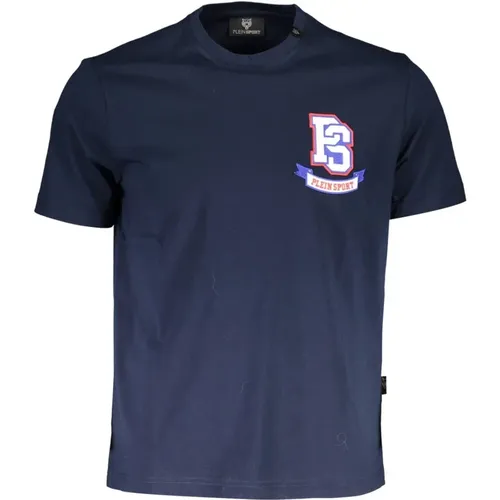 Blaues Baumwoll-Logo-T-Shirt , Herren, Größe: S - Plein Sport - Modalova