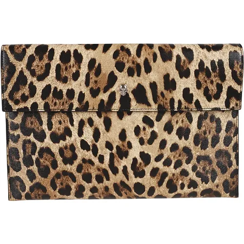 Leopard Print Clutch Black , female, Sizes: ONE SIZE - alexander mcqueen - Modalova