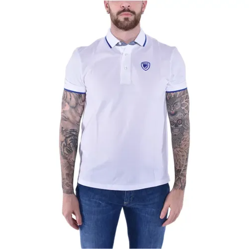 Kurzarm Baumwoll Polo Shirt Weiß , Herren, Größe: S - Blauer - Modalova