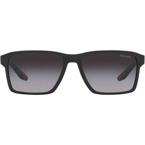 Sportliche Sonnenbrille mit schwarzem Rahmen und grauen Verlaufsgläsern - Prada - Modalova