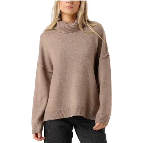 Beiger Schlitz Rollkragenpullover , Damen, Größe: L - Co'Couture - Modalova