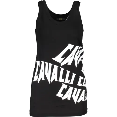 Schwarzes Baumwoll Tank Top mit Logo Print , Damen, Größe: L - Cavalli Class - Modalova