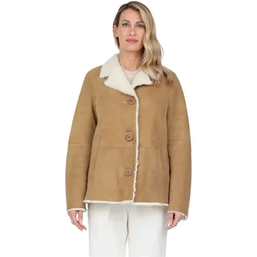 Short Buttoned Sheepskin Jacket , female, Sizes: S, M - Gimo's - Modalova