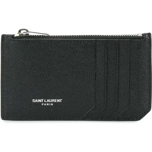 Schwarze Lederbrieftasche mit Reißverschluss und Kartenfächern - Saint Laurent - Modalova