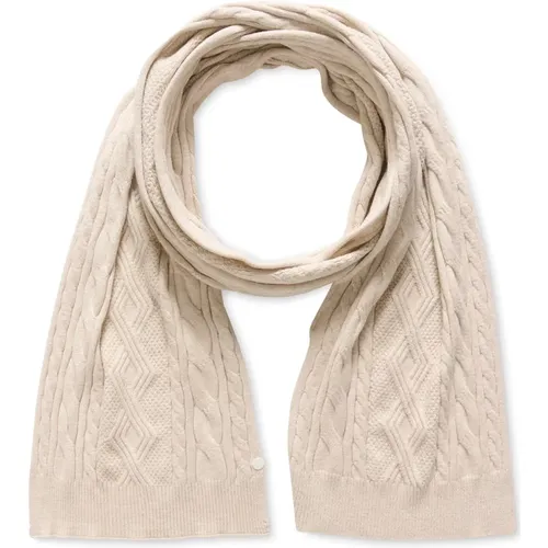 Knit Scarf with Beautiful Pattern , female, Sizes: ONE SIZE - Cream - Modalova