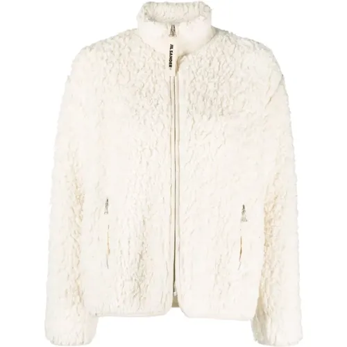 Shearling Zip Sweater Ivory Jersey Trim , female, Sizes: M, XS, S, L - Jil Sander - Modalova