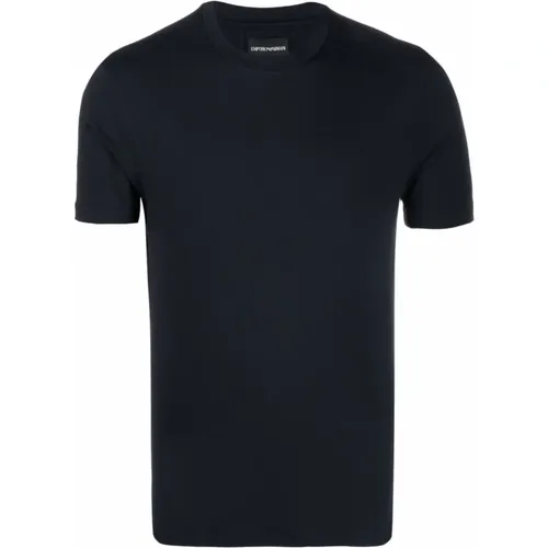 Navy Blue Round Neck T-Shirt , male, Sizes: L - Emporio Armani - Modalova