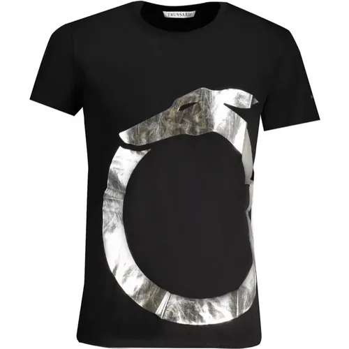 Schwarzes T-Shirt mit Print-Logo , Herren, Größe: S - Trussardi - Modalova