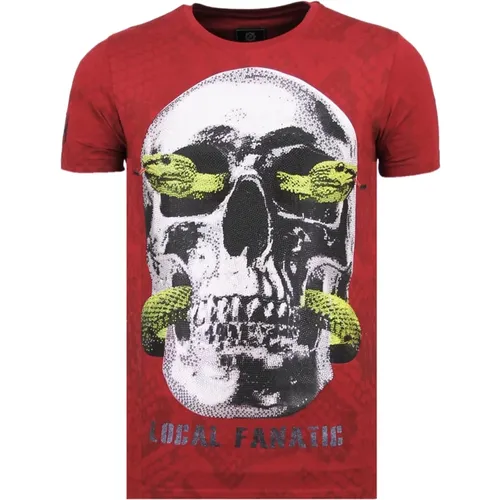 Skull Snake Rhinestones - Herren T-Shirt - 6326B , Herren, Größe: L - Local Fanatic - Modalova