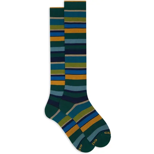 Bunte Streifen Lange Socken Italien Baumwolle - Gallo - Modalova