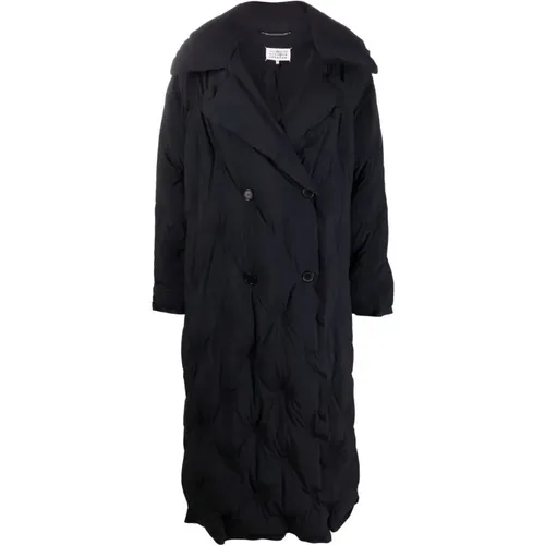 Navy Blue Quilted Mid-Length Coat , female, Sizes: M, S - Maison Margiela - Modalova